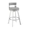 Armen Living Lynof Swivel Counter Stool in Brushed Stainless Steel with Light Gray Faux Leather 840254335462 - alternate 1